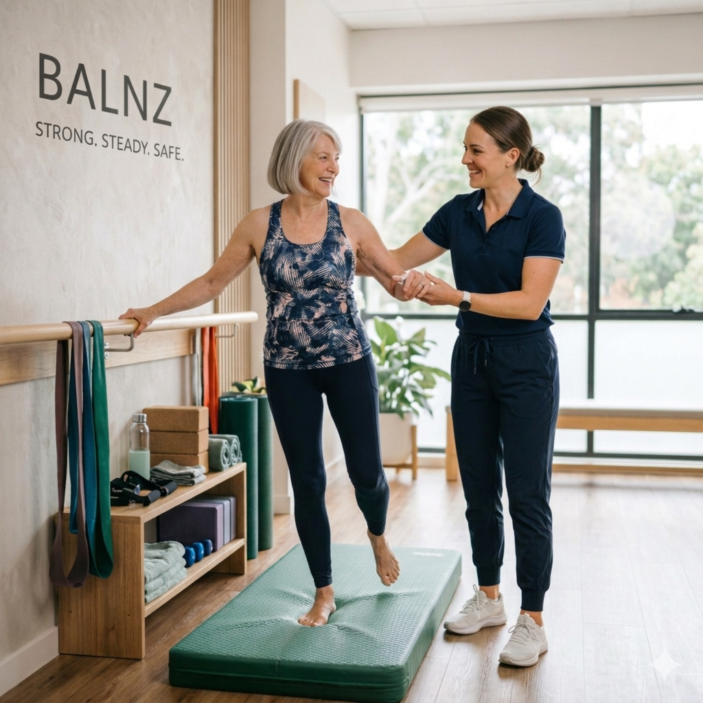 Fitness professional helping with balance exercises